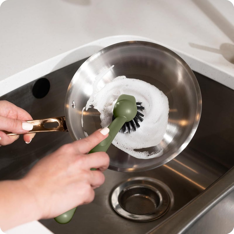 Earth & Mango Magnetic Dish Brush – Dish Scrubber with Built-in Scraper – Snaps to Sink, Dries Fast, Declutters Your Counter (Moss Green) - Image 4